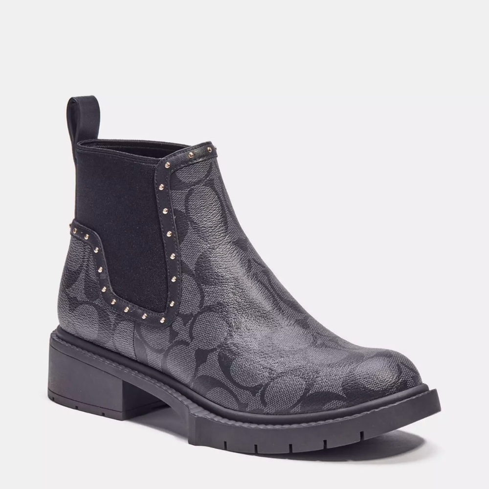 mint NWOB Coach Lory Signature Bootie Grey Black NWB MSRP: $250.00.